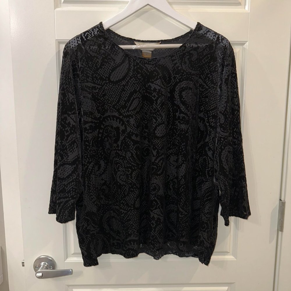 Allison Daley Black Velvet Paisley Top